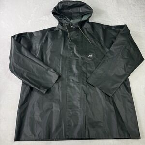 Helly Hansen Rain Jacket Mens XL Large Green Hooded PVC Waterproof Chemicalproof